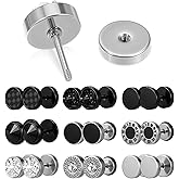 9 Pairs Fake Gauge Earrings, Stainless Steel Round Studs Cheater Plugs Faux Tunnels Flat Back for Men Women
