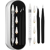 Rhinestone Picker Tool Set,Rhinestone Applicator Tool,Rhinestone Picker Dotting With 4 Extra White Replaceable Wax Head and 2 Tweezer (White)