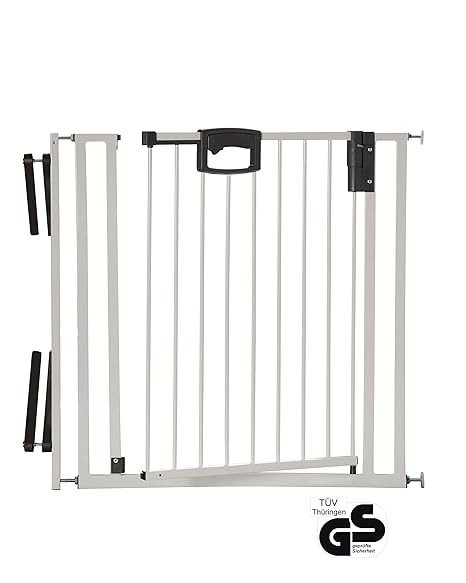 Geuther - metall Tür- und Treppenschutzgitter Easy Lock zum Einklemmen und Schwenken, weiß-silber, 84.5 - 92.5 cm