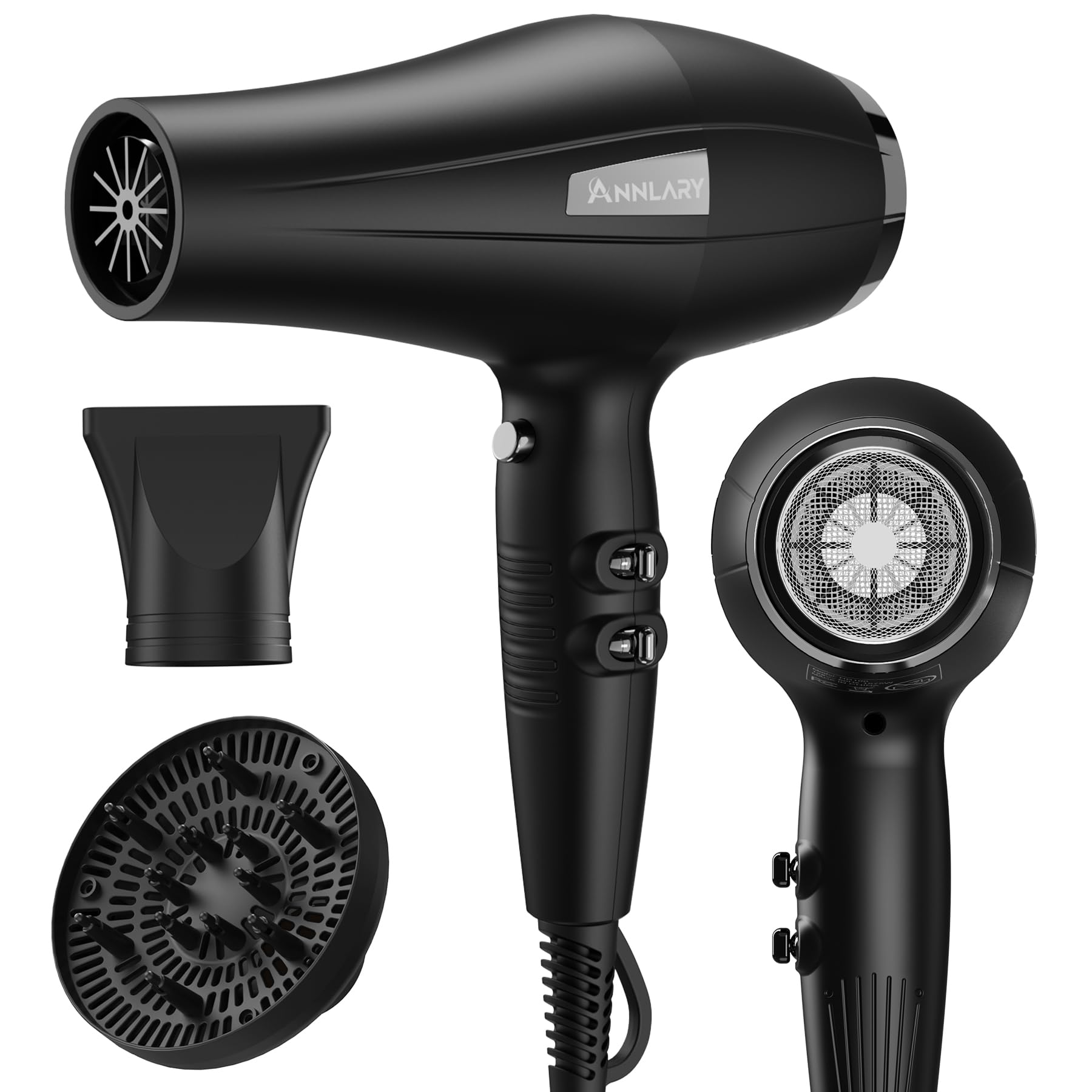 Photo 1 of ANNLARY Ionic Hair Dryer with Diffuser, Blow Dryer, Professional 1875W Powerful AC Motor Hairdryer with 8.2Ft Cord for Women & Men, Fast-Drying Blow Dryer with Nozzle for Home, Salon