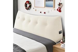 Huatean Home Soft Headboard Pillow Queen Size, Wall Backrest Wedge Pillow Headboard Queen, Reading Backboard Pillows, Large Dorm Daybed Bolster Pillows for Back Support with Removable Cover, Beige