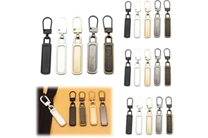 CUNSWEN 20 Pcs Zipper Pull Replacement Universal Replacement Zipper Pull tab Repair for Jacket, Backpack, Bag, Luggage, Purse, Coat, Pants (Bar Shaped 5 Colors, Gold, Silver, Bronze, Gray, Black)