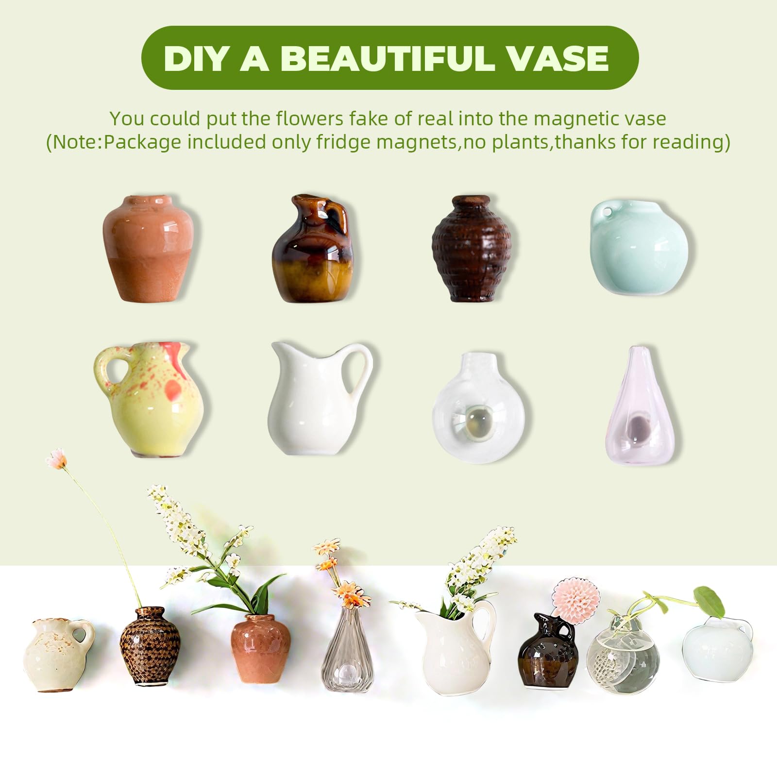 Upgrade Mini Vase Magnets for Fridge, Mini Ceramic Vase Bud Vases Magnets for Refrigerator Cute Tiny Fridge Flowers, Adorable Decor for Kitchen Office（No Flowers）