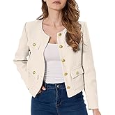 Women's Tweed Jacket Cropped Blazers Spring Summer Round Neck Business Work Office Plaid Jacket