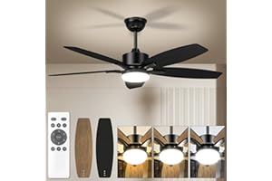 Hisummer 42 Inch Farmhouse Ceiling Fan with Light, Small Modern Black Ceiling Fan with Light and Remote, 5 Blades Indoor/Outdoor Bedroom Fan Light with 3CCT,6 Speeds Ceiling Fan for Patios,Living Room