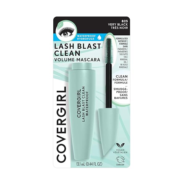 COVERGIRL LASH BLAST CLEAN VOLUME WATERPROOF MASCARA, VEGAN FORMULA, VOLUMIZING, SMUDGE-PROOF, CRUELTY FREE, VERY BLACK, 1 COUNT