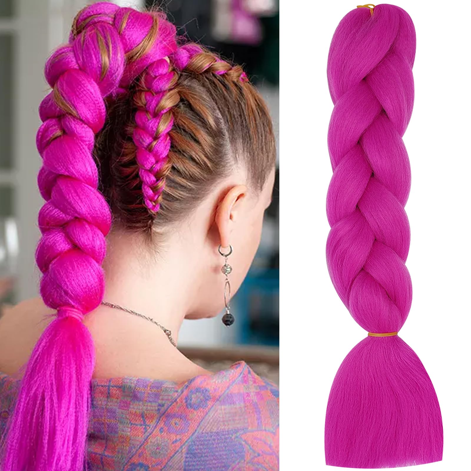 Photo 1 of Herina Orchid Pink Braiding Hair For Braids One Pack Jumbo Fake Braid Hair Extensions For Dutch Braid Or Match Color Bubble Braids(1pc/pack)