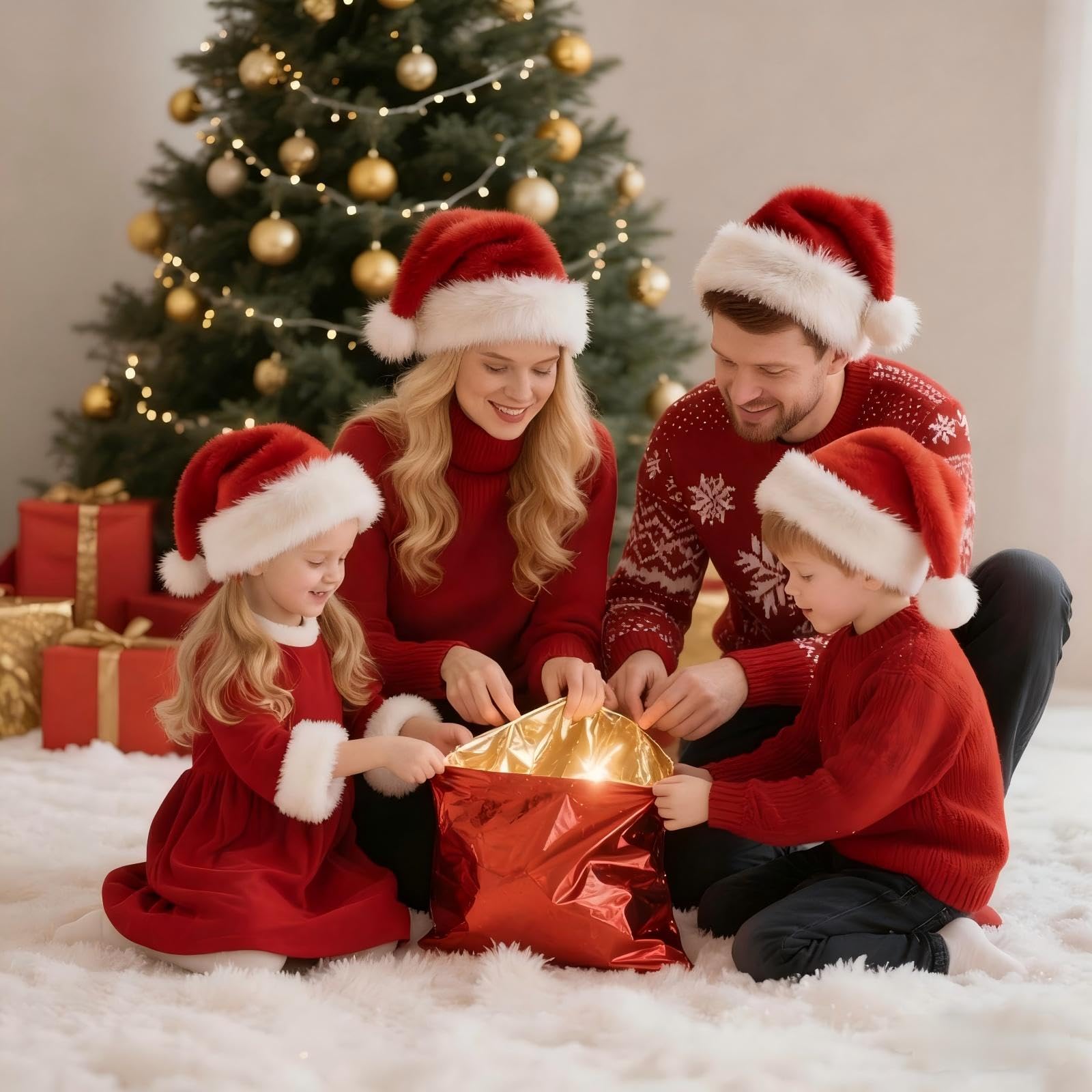 Haomaomao Christmas Hats, Santa Hat for Kids/Baby Unisex Warm Comfort Red Velvet Holiday Xmas Hat for New Year Festive Party