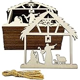 30 Pack 4 Inch Unfinished Nativity Wood DIY Crafts Cutouts Wooden Bethlehem Nativity Shaped Hanging Ornaments with Hole Hemp Ropes Gift Tags for Home Party Decoration Craft Project