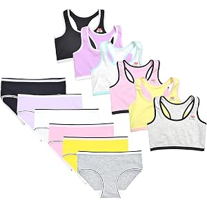 VeaRin 6 Set Cotton Simple First Training Bra with Underwear for Girls 7-8 8-10 Years Old