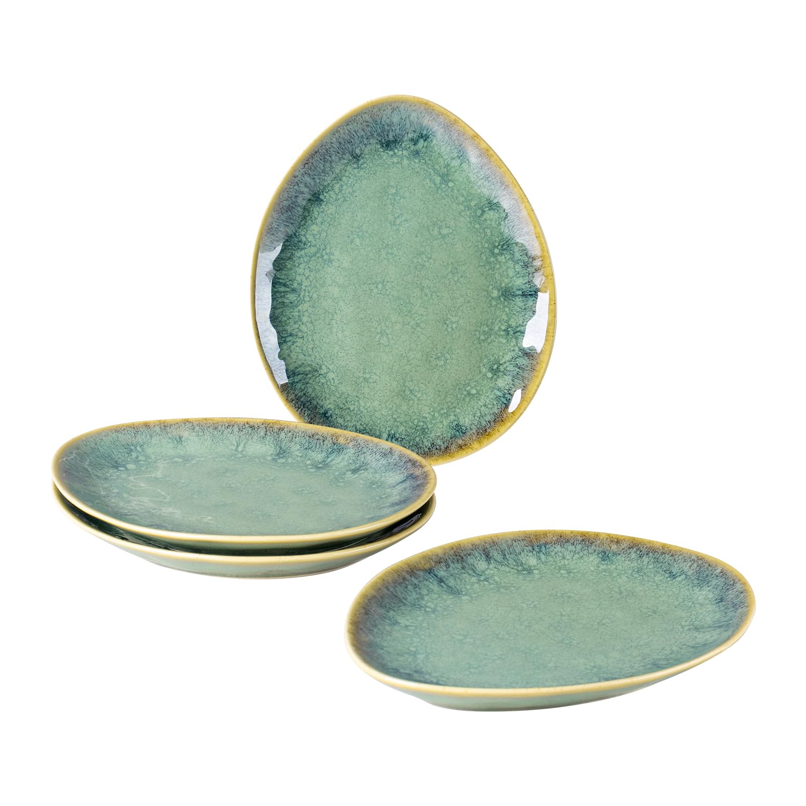 Snack and Dip Plates Set of 4 for 4 People, Cake Plate Tableware Set Dinner Service - Modern Green Design