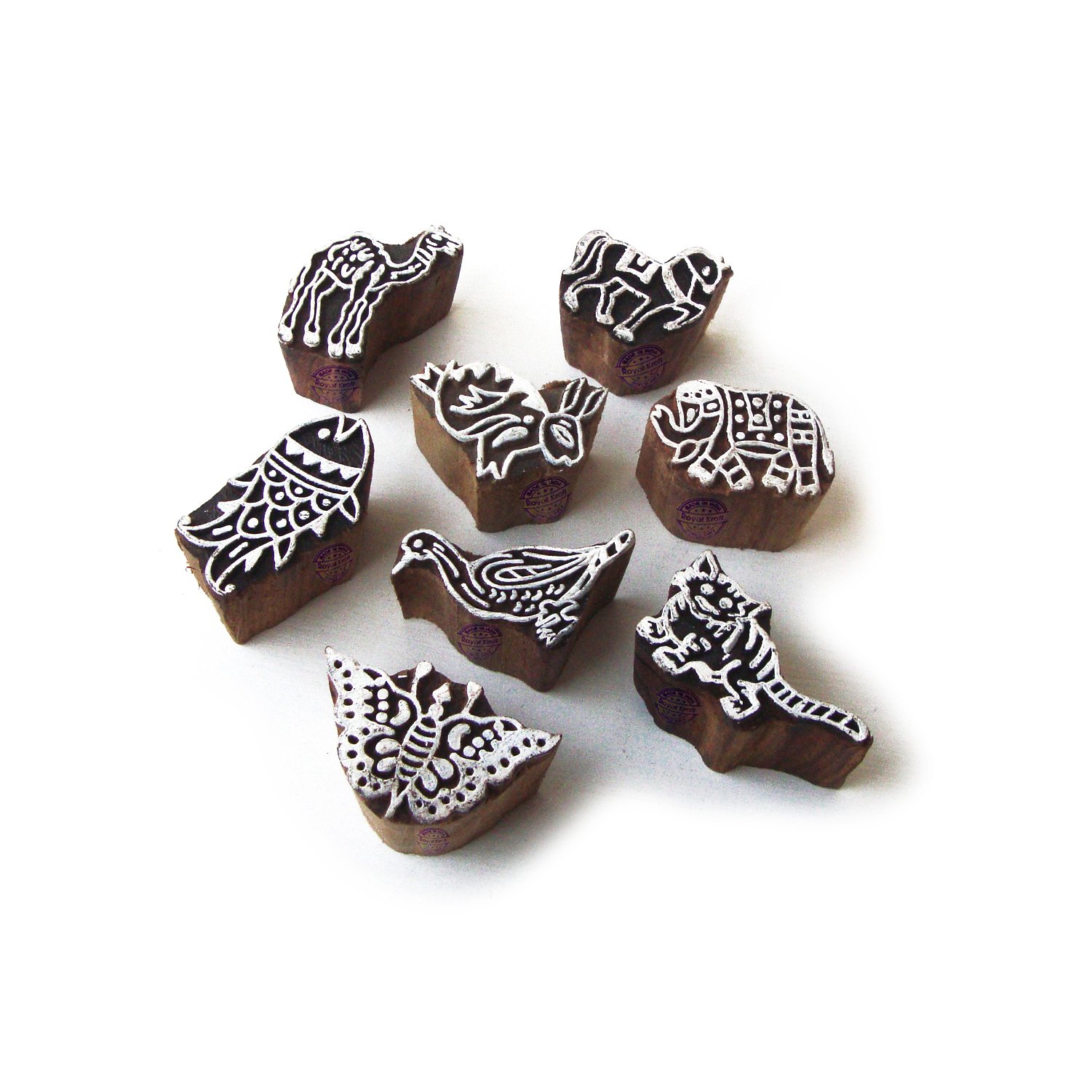 Designer Animal and Bird Pattern Wooden Blocks for Printing (Set of 8)