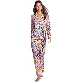 Johnny Was Carly Caetana Pj Set Long Lounge Floral Sleepwear Black Blue 2 pc NEW