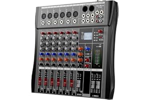 Professional DJ Audio Mixer - NEW BAXS 6 Channel DJ Bluetooth Controller Sound Mixer,USB Interface,6 XLR Mic/Line Input,AUX,FX Processor MP3 Player,+48V Phantom For Karaoke Studio Streaming Recording