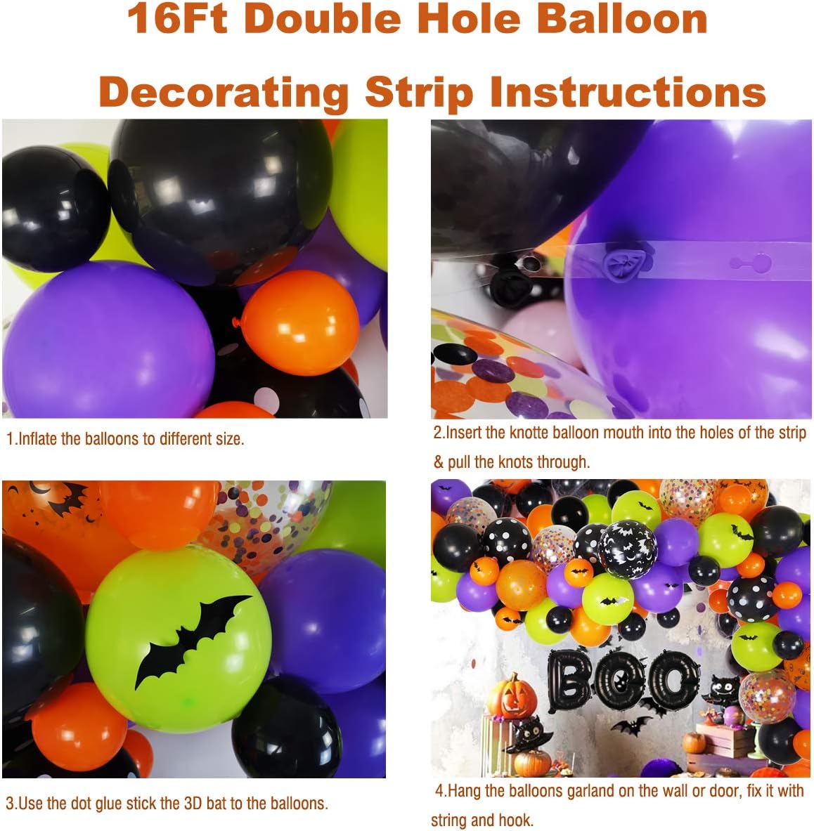 Halloween Balloons Garland Kit - 92 Pack Latex Balloons BOO Foil Confetti Balloon 3D PVC Bat Decoration Set for Halloween Party Decorations Supplies, Halloween Party Favors: Toys & Games