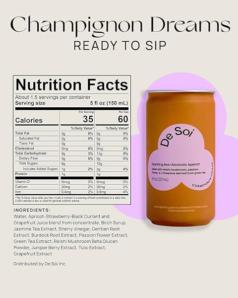DE SOI CHAMPIGNON DREAMS BY KATY PERRY – SPARKLING BEVERAGES, NATURAL BOTANICALS, ADAPTOGEN DRINK, REISHI MUSHROOM, VEGAN, GLUTEN-FREE, READY TO DRINK 4-PACK CANS (8 FL OZ)