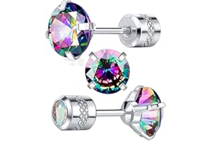 VOLUKA Stainless Steel Cubic Zirconia Stud Earrings for Women & Men - Hypoallergenic 316L Surgical Steel, Plated Titanium, Screw Back Flat Back, Nickel-Free, Trendy & Elegant
