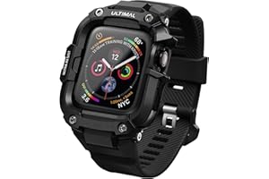 ULTIMAL Rugged Band with Case for Apple Watch 44mm, Military-Grade Shockproof Protective Strap for Men, All-in-One Outdoor Sport Watch Band Compatible with iWatch Series 6/5/4/SE3/SE2/SE (Black)