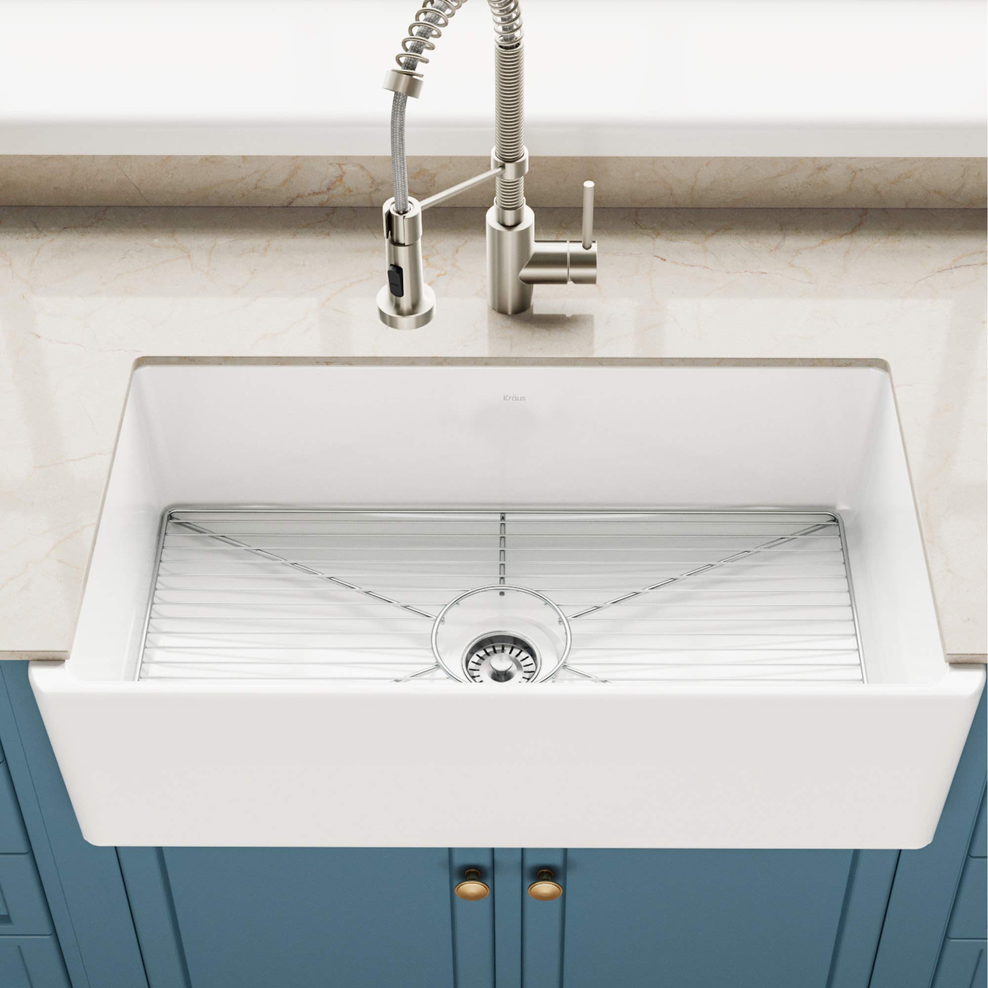 Kraus KFR1-33GWH Turino Glossy Fire clay Kitchen, White Farmhouse Sink