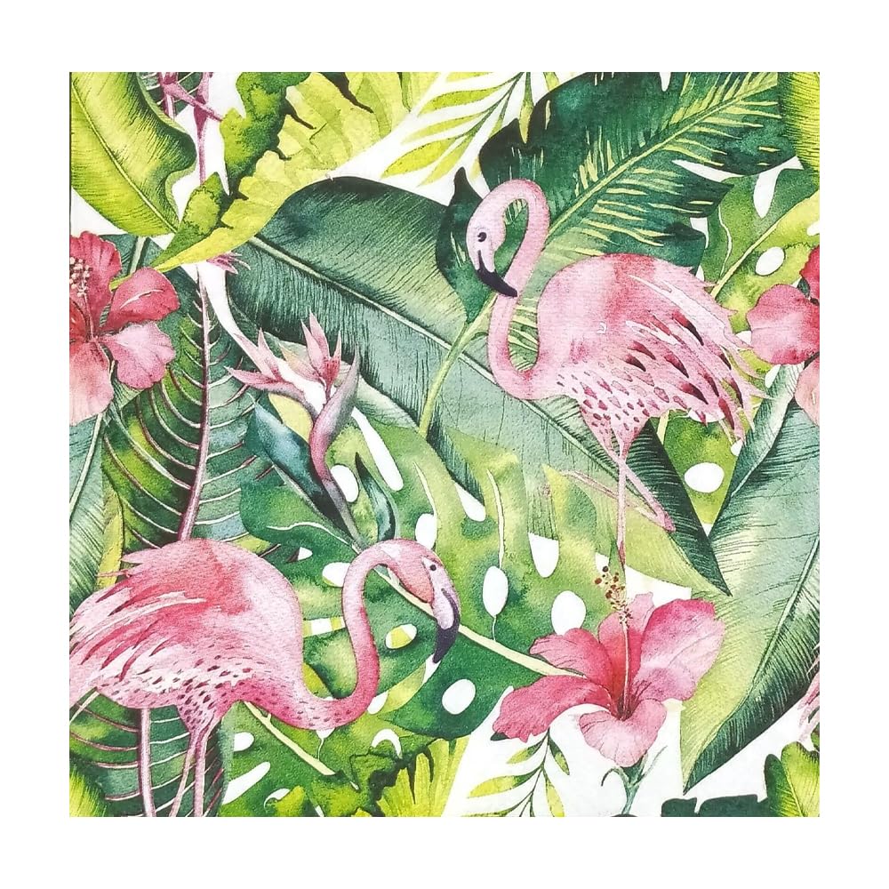 Anniversary House Tiflair Flamingo & Hibiscus Lunch Napkins 3 ply,Multi-coloured,33 centimeters
