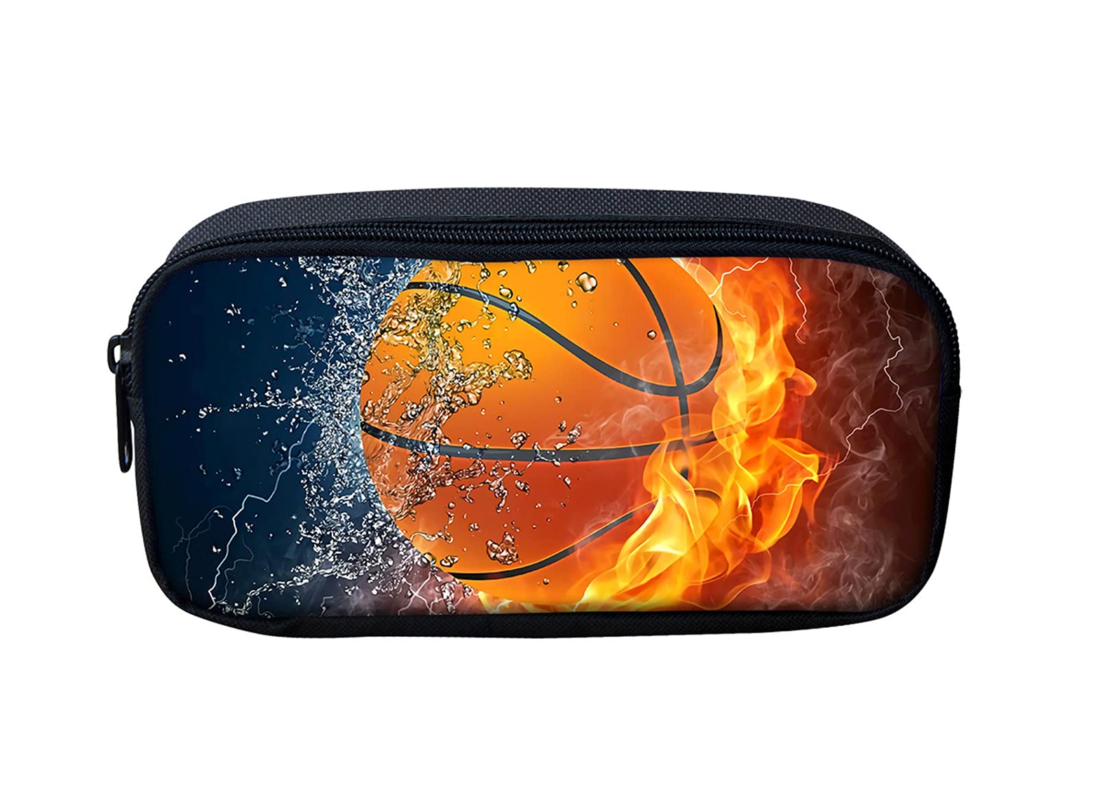 NETILGEN Basketball Pencil Bag 3D Printing Images Pen Stationery Pouch Case for School Kids Children Boys Fire Basketball Holder Coin Bags Purse