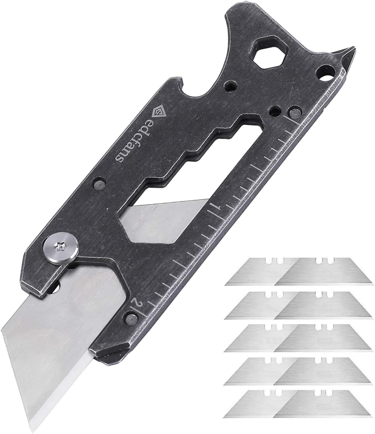 edcfans Utility Knife Multitool Keychain, Pocket Knives Box Cutter with Bottle Opener, Emergency Glass Breaker, Screwdriver, Wrench, Hex Bit, Clip and Extra 10 Razor Blades, Cool EDC Gadgets for Men