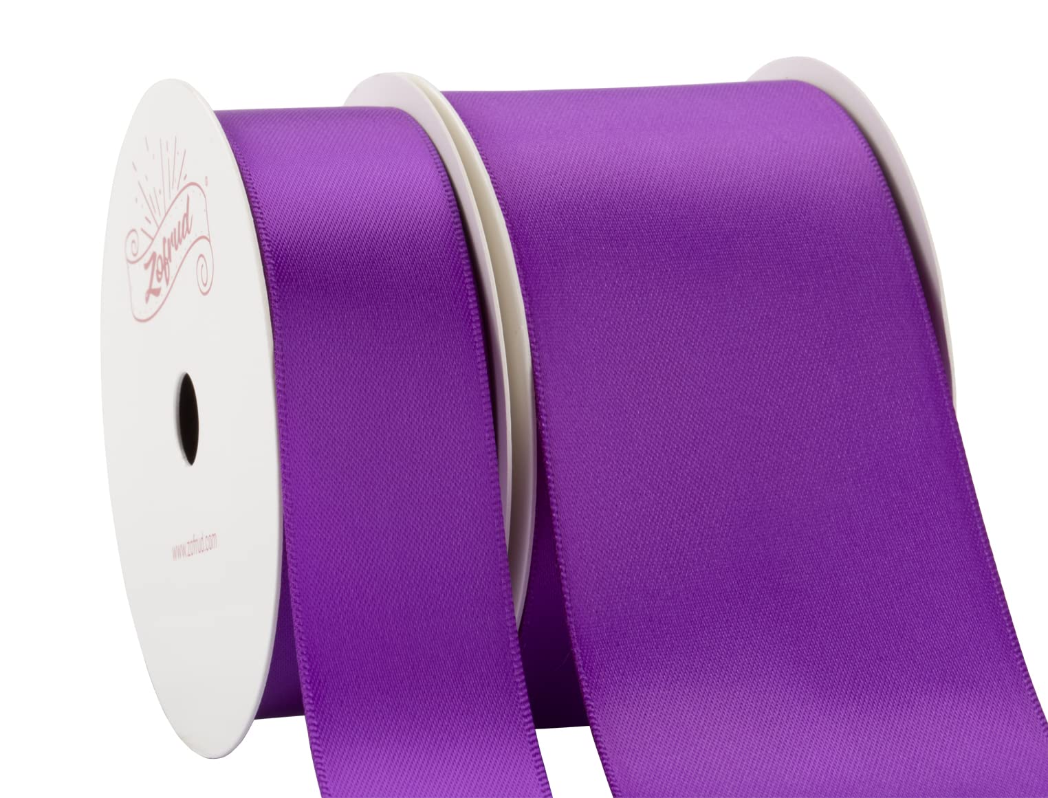 Zofrud 2 Rolls of Purple Double Faced Satin Ribbon - 18 Meters Total (25mm and 50mm x 9M) - Ideal for Crafts, Gift Wrapping, and Weddings — image 1