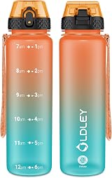OLDLEY 1L Sports Water Bottle with Straw Time Markings Leak Proof BPA Free