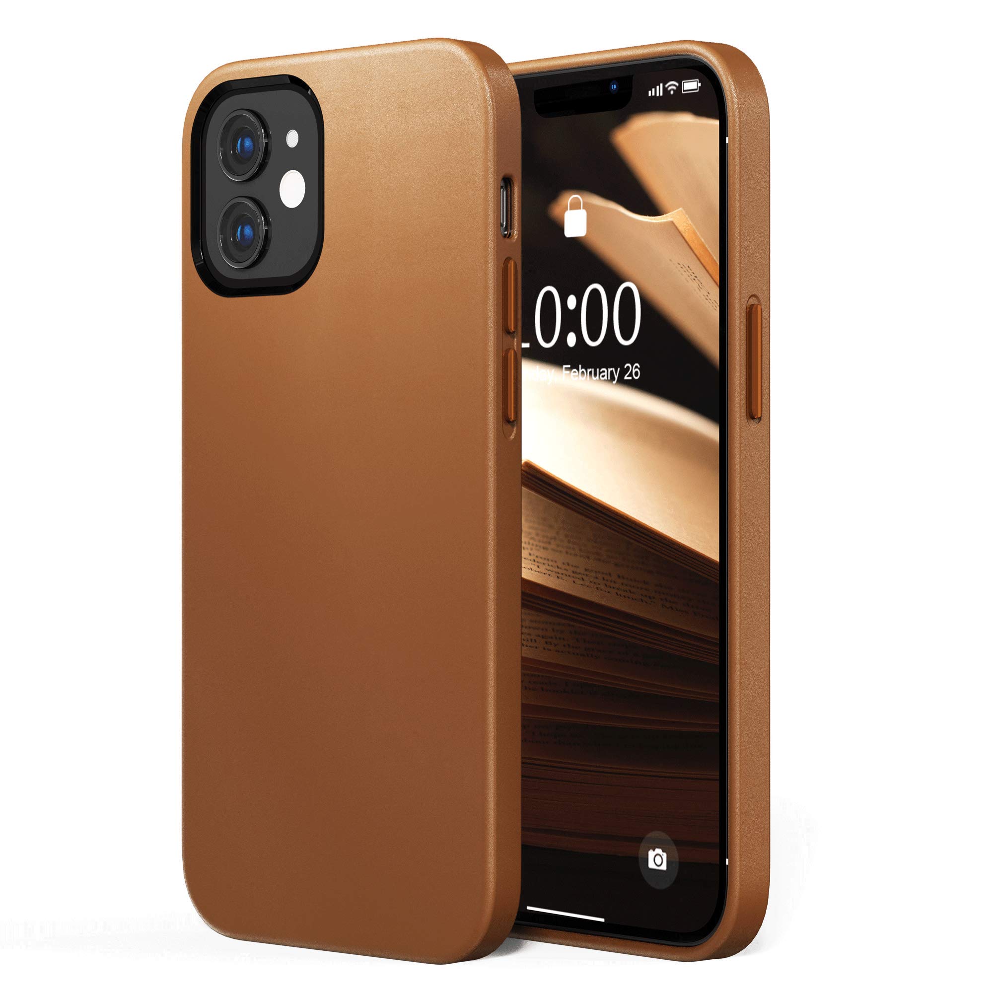 SURPHY Leather Case Compatible with iPhone 12 Case iPhone 12 Pro case 6.1 inch, Premium PU Leather Case Cover (with Metallic Buttons & Microfiber Lining) for iPhone 12 iPhone 12 Pro, Brown