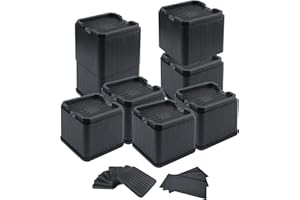 DEDU Stackable Bed Risers 4 Inch Heavy Duty 8 Pack, Furniture Risers for Sofa with Rubber Pads, Couch Risers Supports Up to 6600 Lbs for Bed, Desk, Chair (Black)