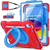AGROMI Case for iPad(A16) 11th/10th Generation 11"/10.9" 2025/2022 | Shockproof iPad 11/10 Case with Rotating Stand/Foldable Handle/Screen Protector/Pencil Holder/Shoulder Strap, Red Blue