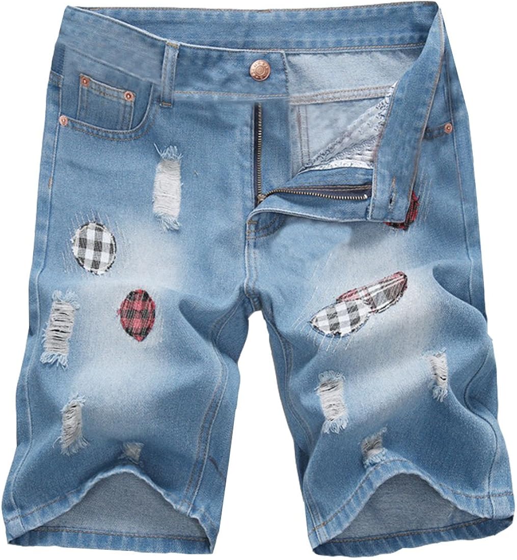 HZCX FASHION Men's Regular Fit Ripped Patchwork Lightweight Summer