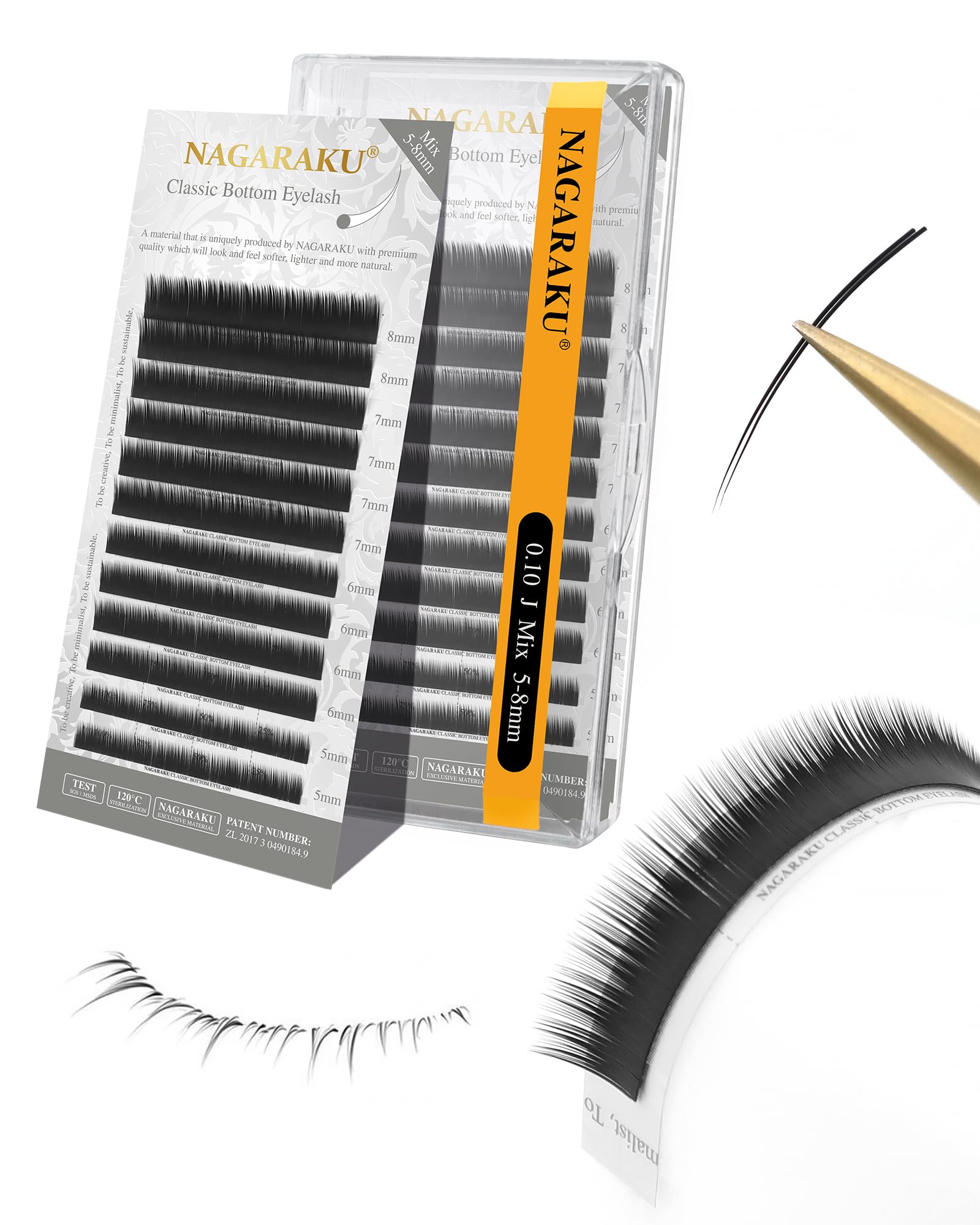 NAGARAKU Bottom False Eyelashes Extensions Lower Eyelash Individual Classic 1:1 Soft Natural Single Eyelashes Matte Black 12 Rows (0.10 mm J Curl 5-8 mm Mix Tray)