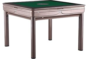 USAMJTABLE Filipino 40mm Automatic Mahjong Table with 2 Sets of Numbered Tiles (Blue & Green) & Tabletop Cover (Champagne 4-Legs Table)