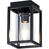 Mayful Flush Mount Ceiling Light Fixture with Clear Glass Shade, Farmhouse Black Metal Frame Light Fixture for Kitchen Island