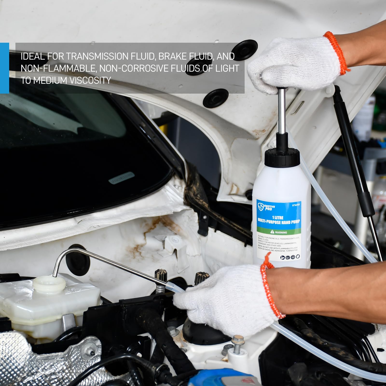 SMOTIVEPRO 1-Liter Mehrzweck-Umfüllpumpe, Ölpumpe Handpumpe für Motoröl, Getriebeöl und Bremsflüssigkeit, Geeignet für Präzises Flüssigkeitsdosieren in Engen Räumen 5