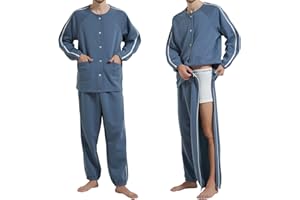 YOSINISO Bedridden Patient Clothing, Fleece Lining Double Slider Zipper Tearaway Cotton Disability Clothing for Post Surgery Dialysis Rehab Elderly Wheelchair Fracture Hospital Gowns for Men