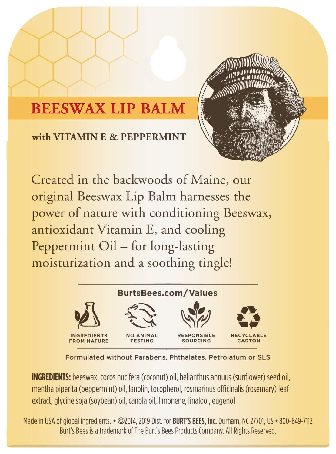 Burt's Bees Lip Balm Stocking Stuffers, Moisturizing Lip Care Holiday Gift, 100% Natural, Original Beeswax with Vitamin E & Peppermint Oil (4 Pack)