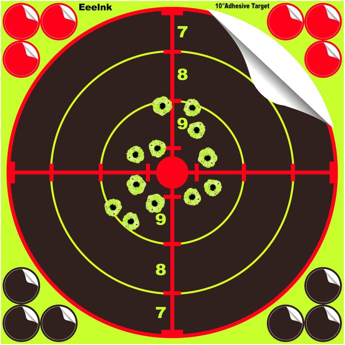 Eeelnk Splatter Targets for Shooting 10 inch- Reactive Bright Fluorescent Yellow Shot Marking, 12 Cover Patches - Airsoft, Pellet Gun, Rifle, Shotgun - Indoor, Outdoor, Long, Short Range Practice