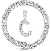 HH Bling Silver Gold Iced Out Baguette Initial Letter Necklaces for Men Women, Big Cz Diamond Capital Letter Pendant A-Z with Rope Tennis Chains