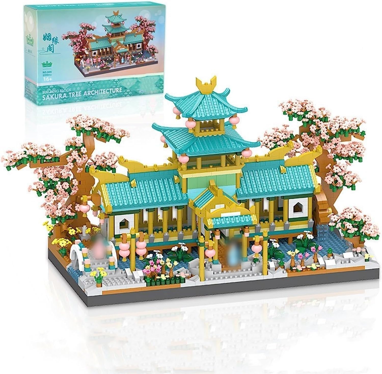 Chinese Classical Garden Building Blocks, 2350 Pcs Chinese Architecture Creative Micro DIY Bricks Model Toy, Sakura Botanical Collection Building Set for Adults, NOT Compatible with Major Brands