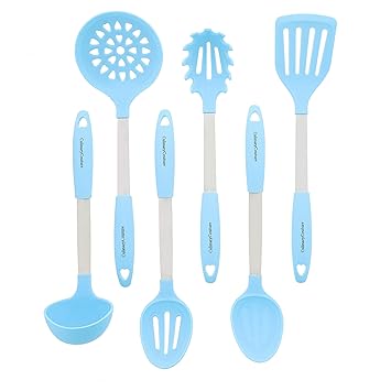 Aqua Sky Kitchen Utensil Set Stainless Steel Silicone Heat