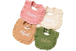 Personalized Baby Bib with Name - Embroidered Cotton Muslin Drool & Feeding Bibs for Newborn & Toddler Boy Girl - Baby Shower