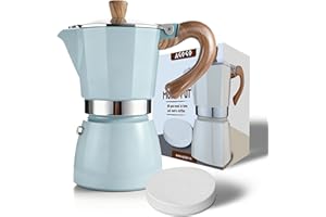 AGOGO Milano Moka Pot, Stovetop Espresso Maker, Greca, Coffee Percolator, Turkish Coffee Maker with Paper Filter 6 Cup Lake Blue