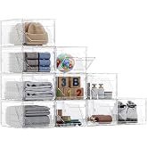 Yashong 10 Pack Upgraded XX-Large Closet Organizers and Shoe Storage Box | Clear Door, New structure more stable, Thicken, Sturdy, Clear, Stackable, Interconnectable, for Entryway, Under Bed