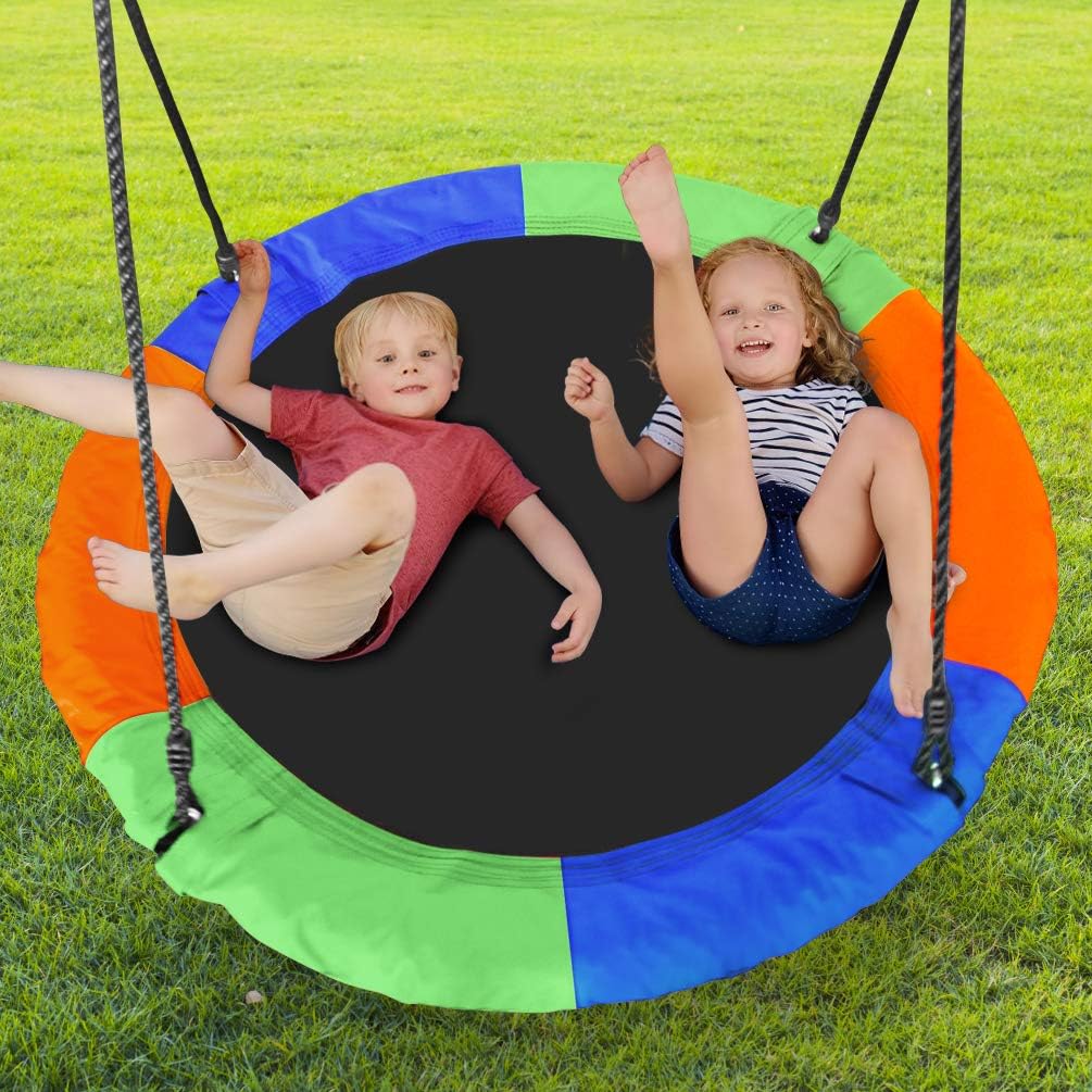 Lovely Snail Tree Swing 40 Inch Outdoor Large Round Saucer Swing Platform for Kids Adults with Flags Adjustable Ropes for Backyard Playground Swingset, 400 Lbs: Toys & Games