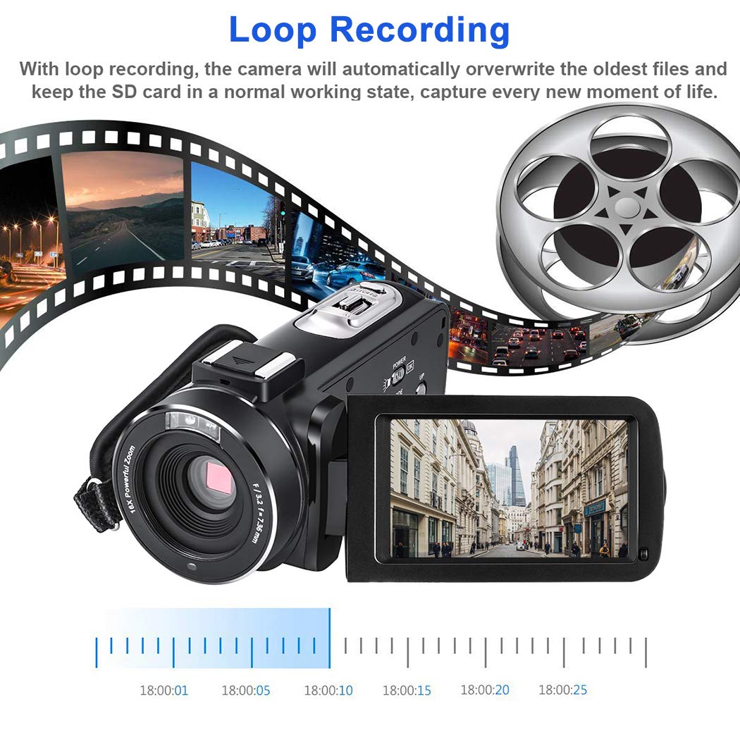 Videocámara 3.0 Pulgadas IPS Pantalla Táctil CofunKool Cámara de Video Full HD 1080P Vlogging Cámara Digital para Youtube 24.0 MP Giratoria 270º Zoom Digital 16x con IR Visión Nocturna Control Remoto