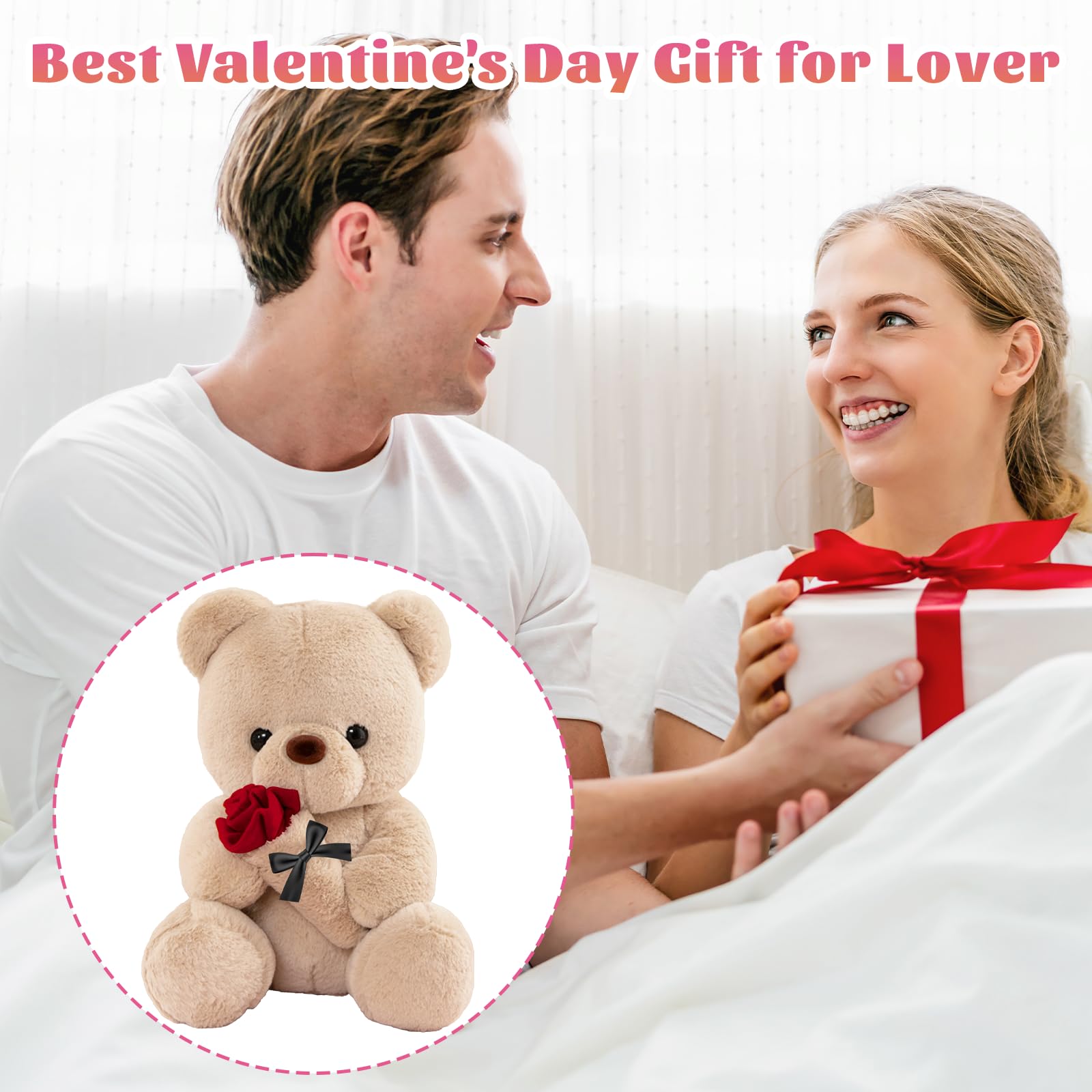 LIHIQIYA Teddybär mit Rose, Geburtstagsgeschenk für Frauen, 25cm Süße Kuscheltier Teddy Rosen Teddy Bear Plüsch-Bär Teddybären Plüschtier Liebe Hochzeitstag Jahrestag Geschenke für Sie Frau Freundin 5
