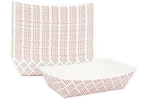 MULMEHË Paper Food Trays for Restaurants, Catering, and Food Trucks, 1/4 lb Mini Snack Size, Red Weave Patterned, Pack of 250