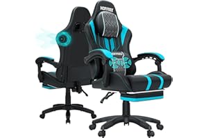 HOFFREE Gaming Chair Massage with Speakers Bluetooth and Footrest Big and Tall Video Game Chair for Heavy People 400lb with Massager for Adults Blue and Black